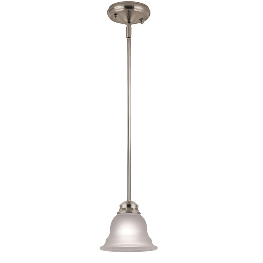 Project Source Fallsbrook 1 -Light Brushed nickel Traditional Etched glass Bell Mini Hanging Pendant Light