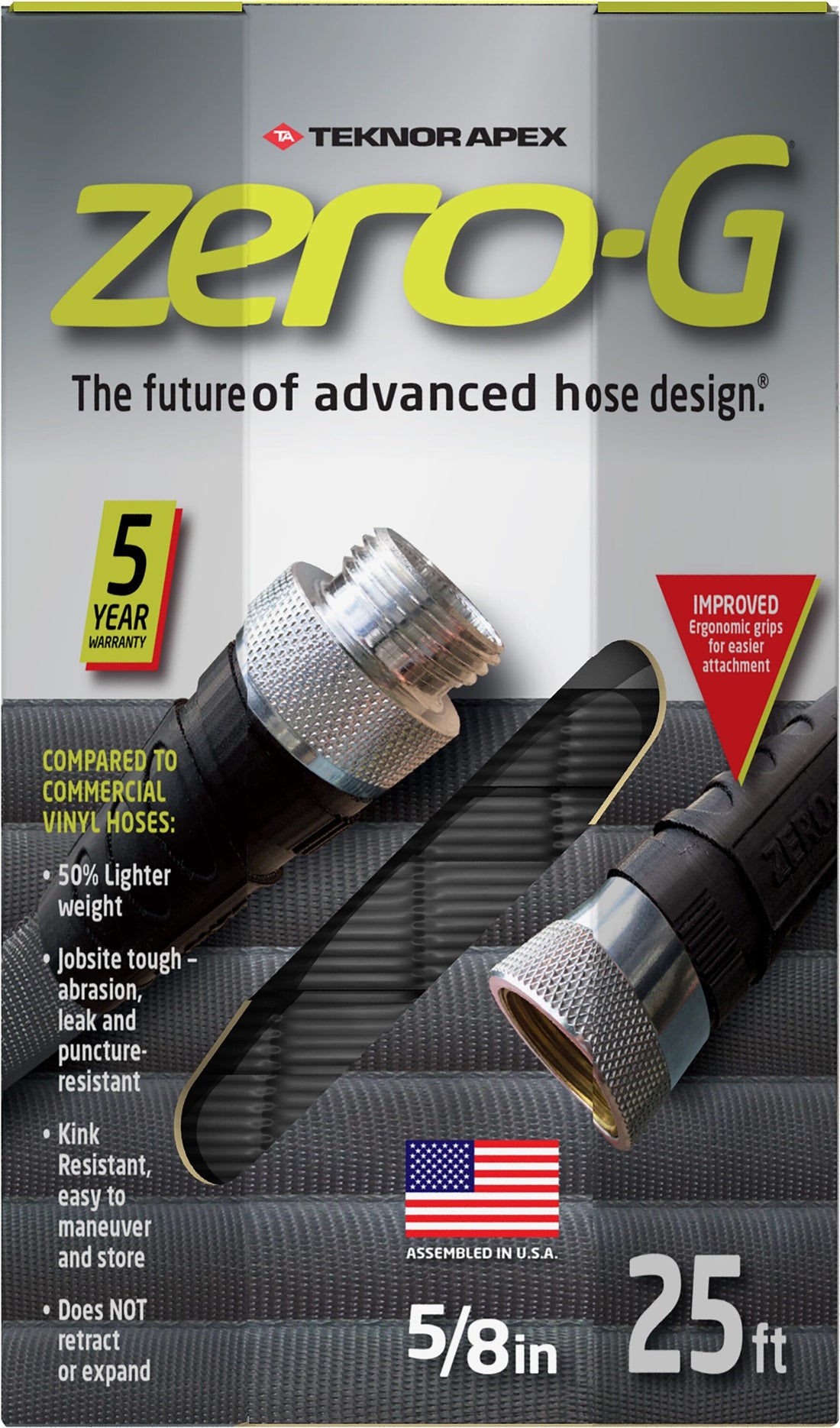Zero-G Teknor Apex 5/8-in x 25-ft Premium -Duty Kink Free Woven Gray Hose