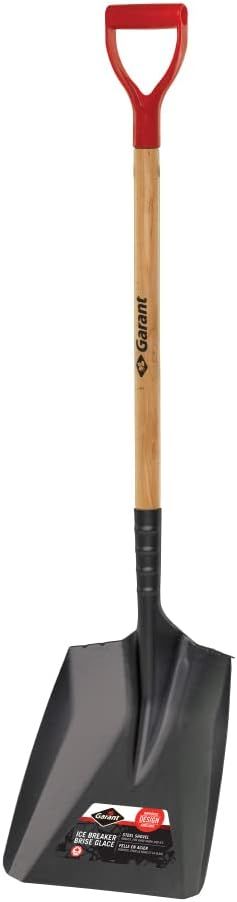 Garant GS117D Steel Snow Shovel for Winter, Square Shovel for Cutting Blocks, Wood Handle with D-Grip, Red