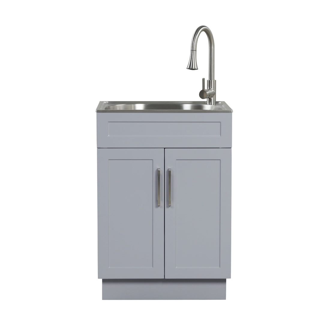 Style Selections 21.4-in x 24.1-in 1 -Basin Light Gray Freestanding Utility tub with Cabinet with Drain with Faucet
