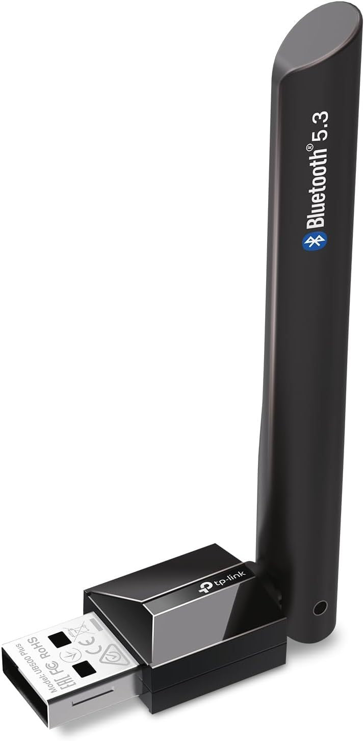 TP-Link USB Bluetooth Adapter for PC, Bluetooth 5.3 Dongle (UB500 Plus) - Long Range, Adjustable Antenna, Supports Windows 11/10/8.1/7 for Desktop, Laptop, Mouse, Keyboard, and More.