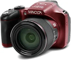 Minolta Pro Shot 20 Mega Pixel HD Digital Camera with 67x Optical Zoom, Full 1080p HD Video & 16GB SD Card (Red)