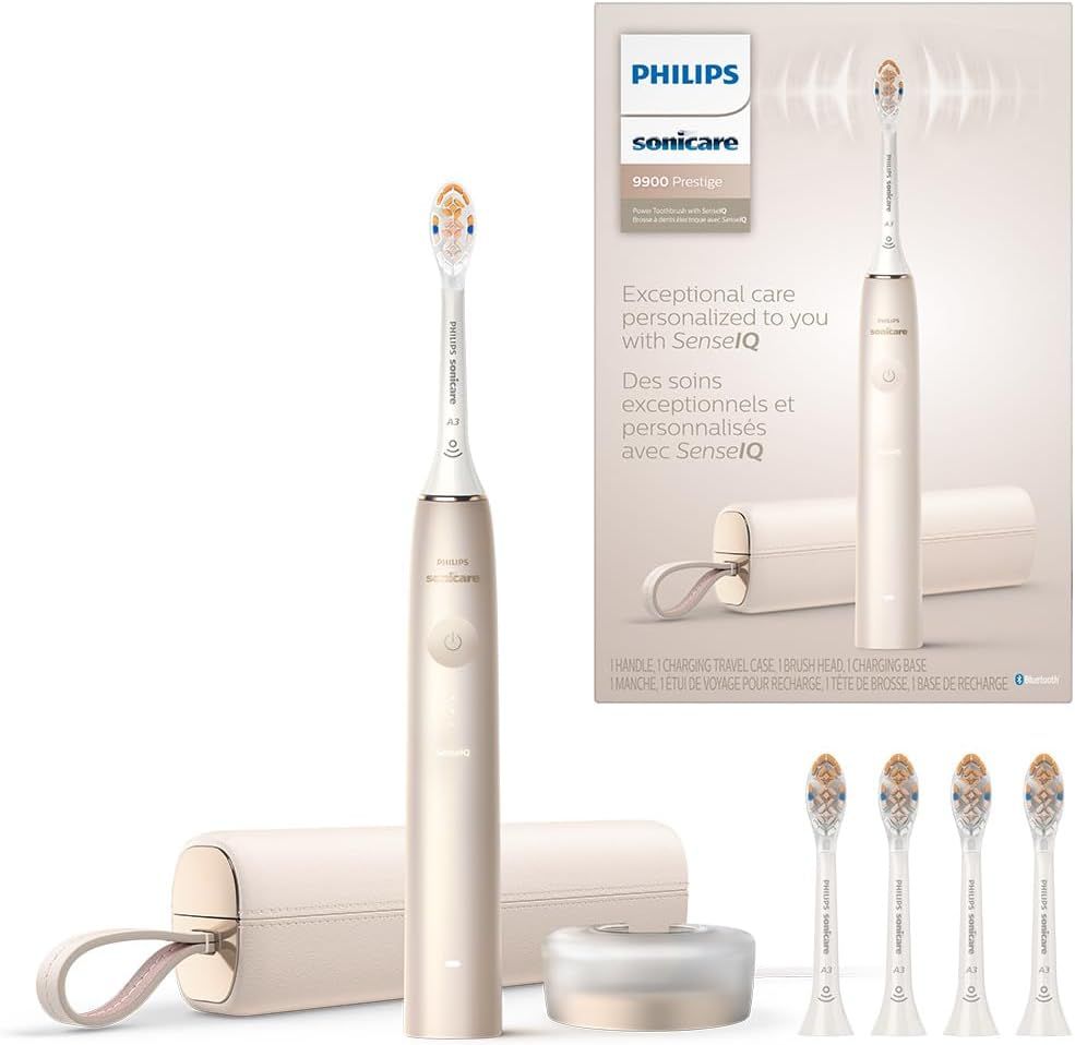Philips Sonicare DiamondClean Prestige 9900 Rechargeable Electric Toothbrush with SenseIQ, Champagne