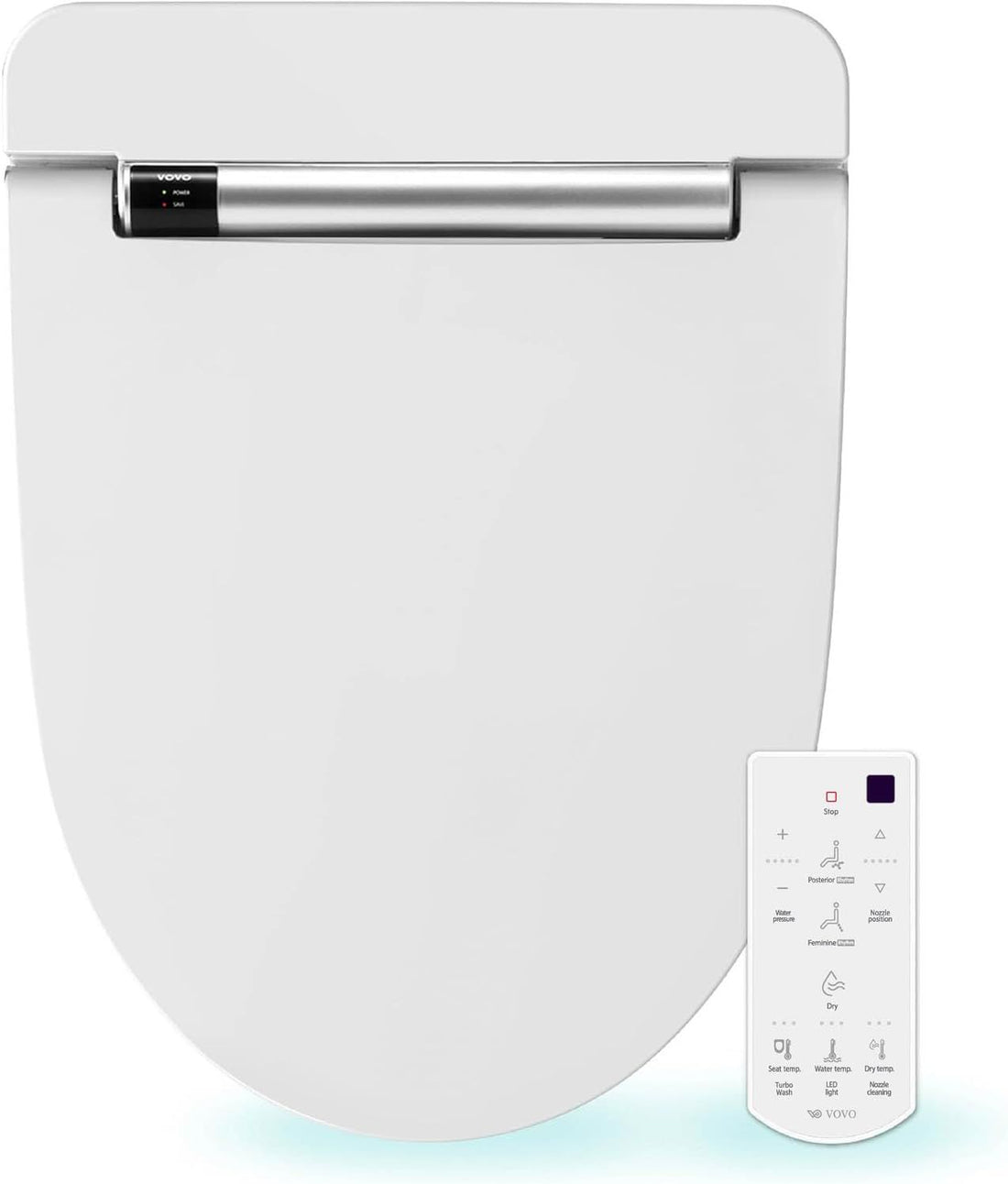 VOVO VB-4100SR Round Bidet Toilet Seat, Warm Water, LED Light, Heated Seat, White, Deodorizer, Dryer, Stainless Steel Nozzle, Made in Korea, 3 Year Warranty