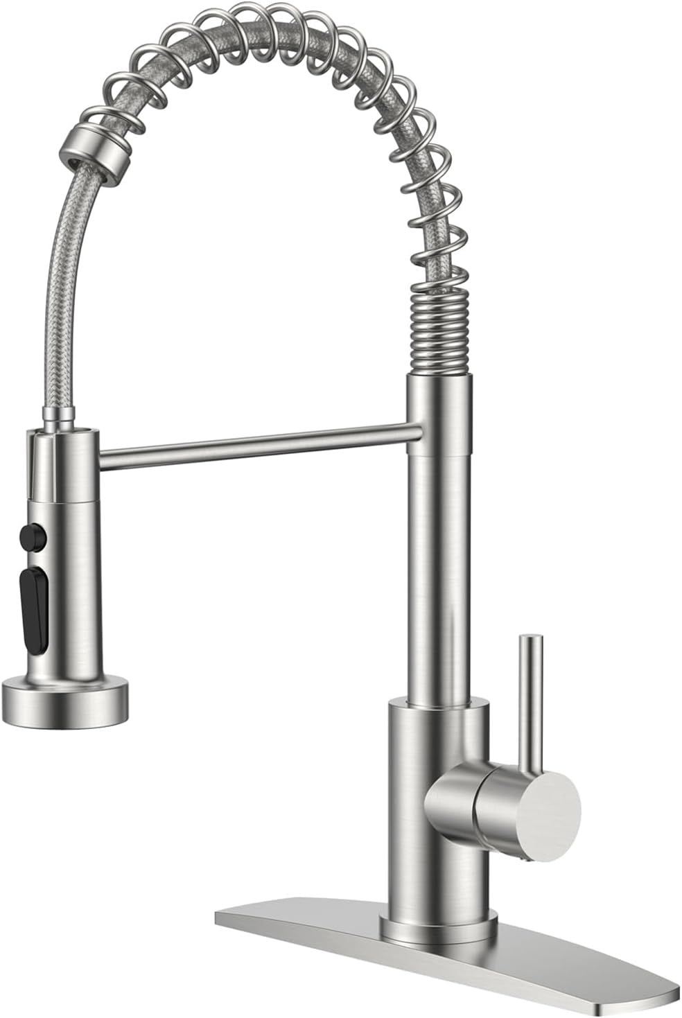 FORIOUS Kitchen Faucet, Stainless Steel Spring Sink Faucets with Dual Mode Setting Sprayer, High Arc Single Handle Classic Laundry Faucets 1 or 3 Hole for Farmhouse, Camper,Bar, Brushed Nickel