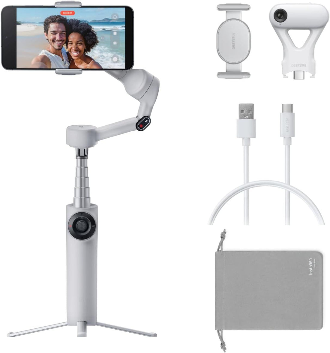Insta360 Flow 2 Plus AI Tracker Bundle Grey - Foldable Phone Gimbal, AI Tracking with Any App, Multi-Person Tracking, Built-in Tripod/Selfie Stick, Remote Control, Smartphone Stabilizer, Travel