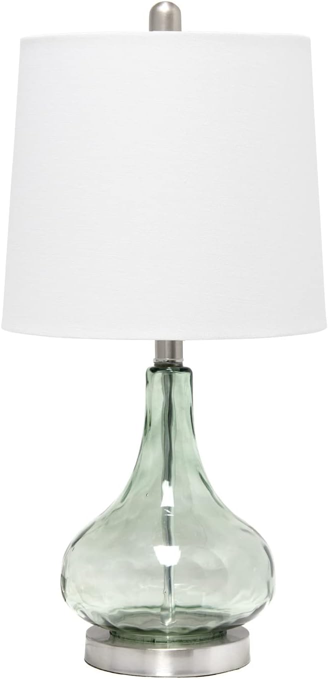 Elegant Designs LT3326-SGE 23.25 Modern Colored Dimpled Glass Endtable Bedside Table Desk Lamp with White Fabric Shade, Green/Gray Sage