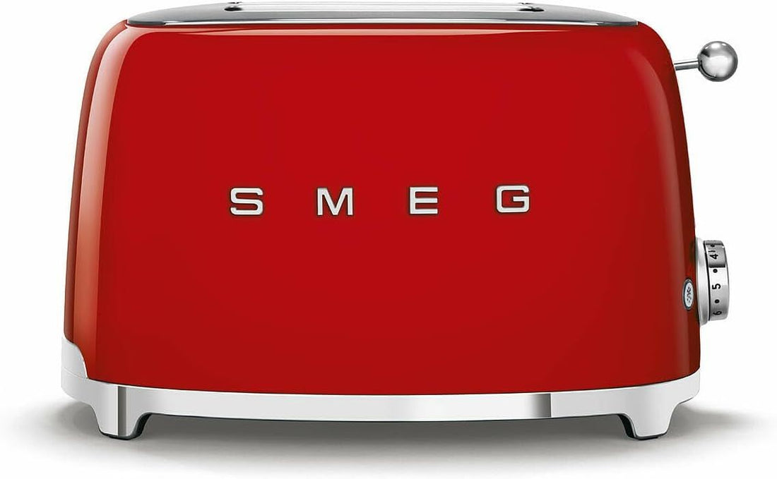 Smeg 50\'s Retro Style 2-Slice Toaster, 6 Browning Levels, Toast 1 Side, Reheat or Defrost, Removable Stainless Steel Crumb Tray, Red, TSF01RDUS