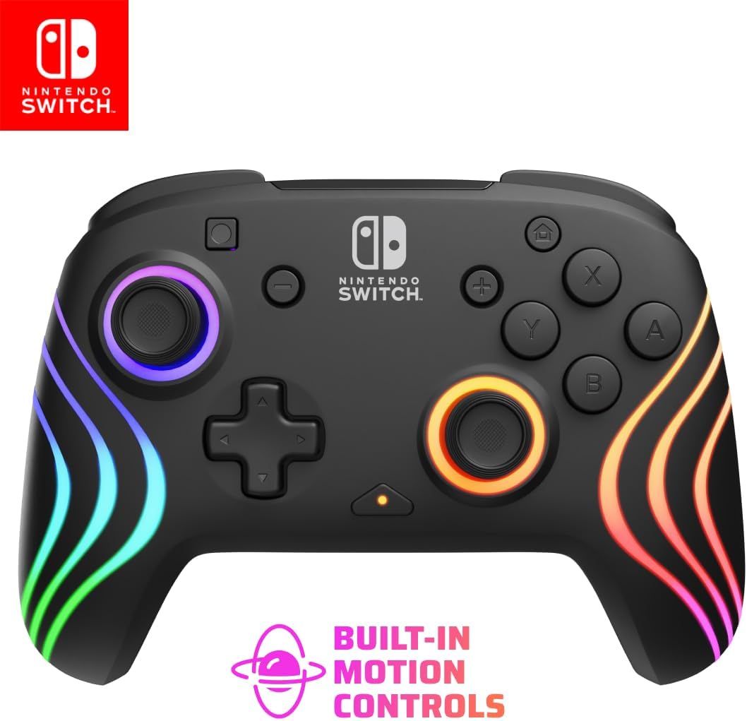 PDP Afterglow Wave Wireless RGB Gaming Controller - Nintendo Switch/Switch Lite/Switch - OLED Model, Nintendo Switch 2, LED Lighting, Rechargeable Battery - Black