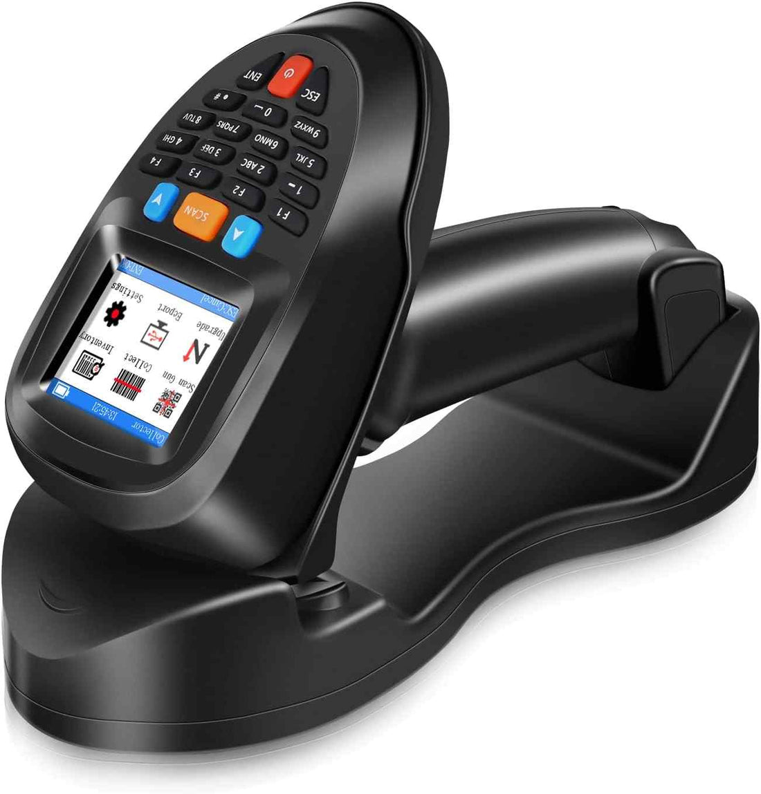 JRHC Barcode Scanner Wireless, Barcode Reader with Charging Base 1D Inventory Scanner Data Collector USB Handheld Bar Code Scanner with 2.2 inch LCD Screen