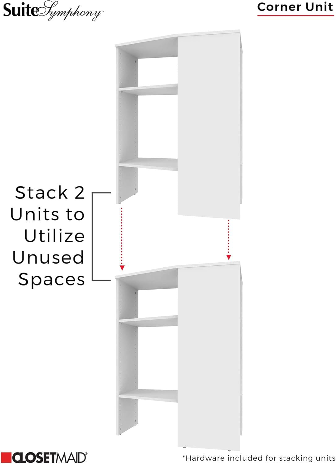 ClosetMaid SuiteSymphony Wood Corner Shelf Unit, 2 Shelves, Adjustable Stacking, for Storage, Closet, Clothes, Shoes, Décor, Graphite Grey