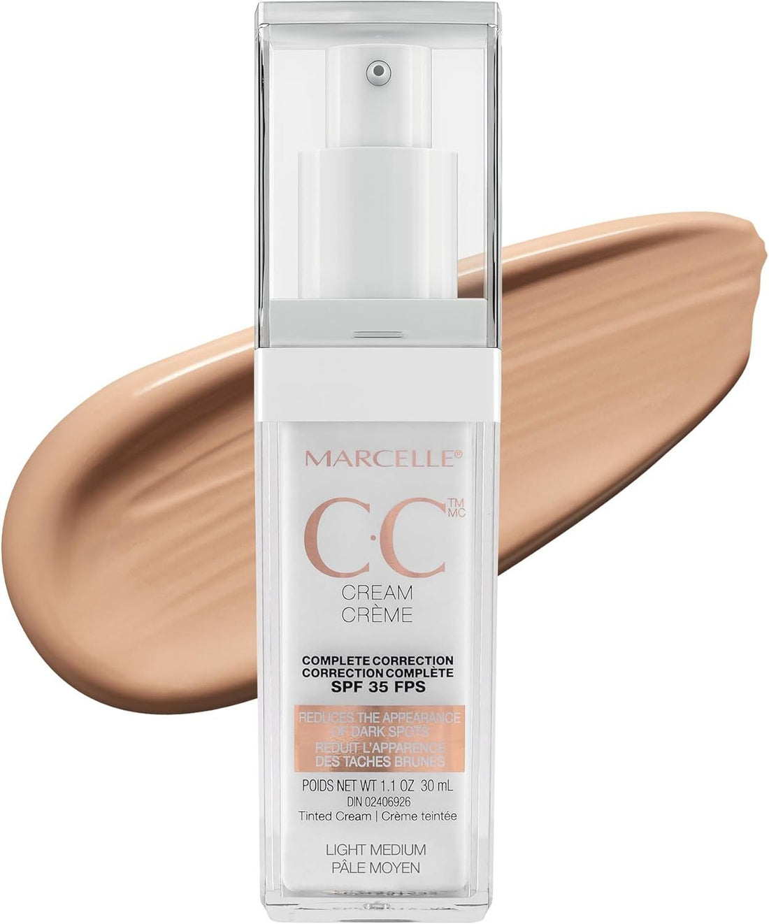 Marcelle CC Cream SPF 35, Light Medium, Complete Correction, Tinted Moisturizer, Non-Comedogenic, Perfume-Free, Paraben-Free, Oil-Free, Hypoallergenic, Cruelty-Free, 30 mL