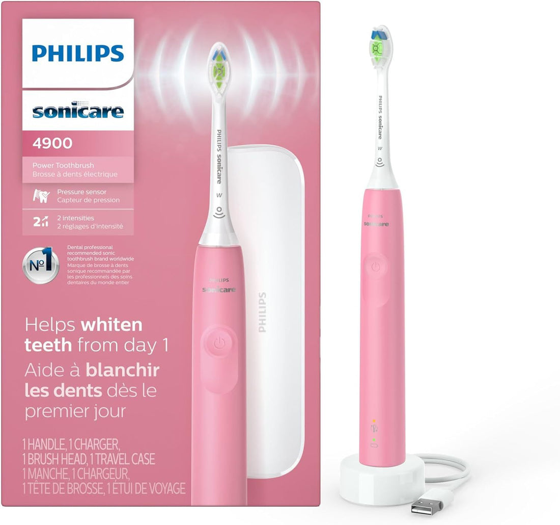 No Heads - Philips Sonicare 4900 Power Toothbrush, Rechargeable Electric Toothbrush with Pressure Sensor, Deep Pink HX3683/36 AMZ Exclusive