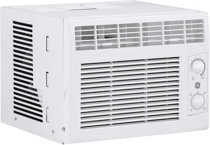 GE Window Air Conditioner Unit, 5,000 BTU for Small Rooms up to 150 sq ft. with Manual Adjustable Fan and Cooling Settings, Perfect for Small Bedroom or Living Room, Easy Install Kit Included, White