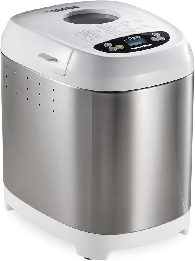Hamilton Beach Digital Electric Bread Maker Machine Artisan and Gluten-Free, 2 lbs Capacity, 14 Settings, White and Stainless Steel (29987MN)