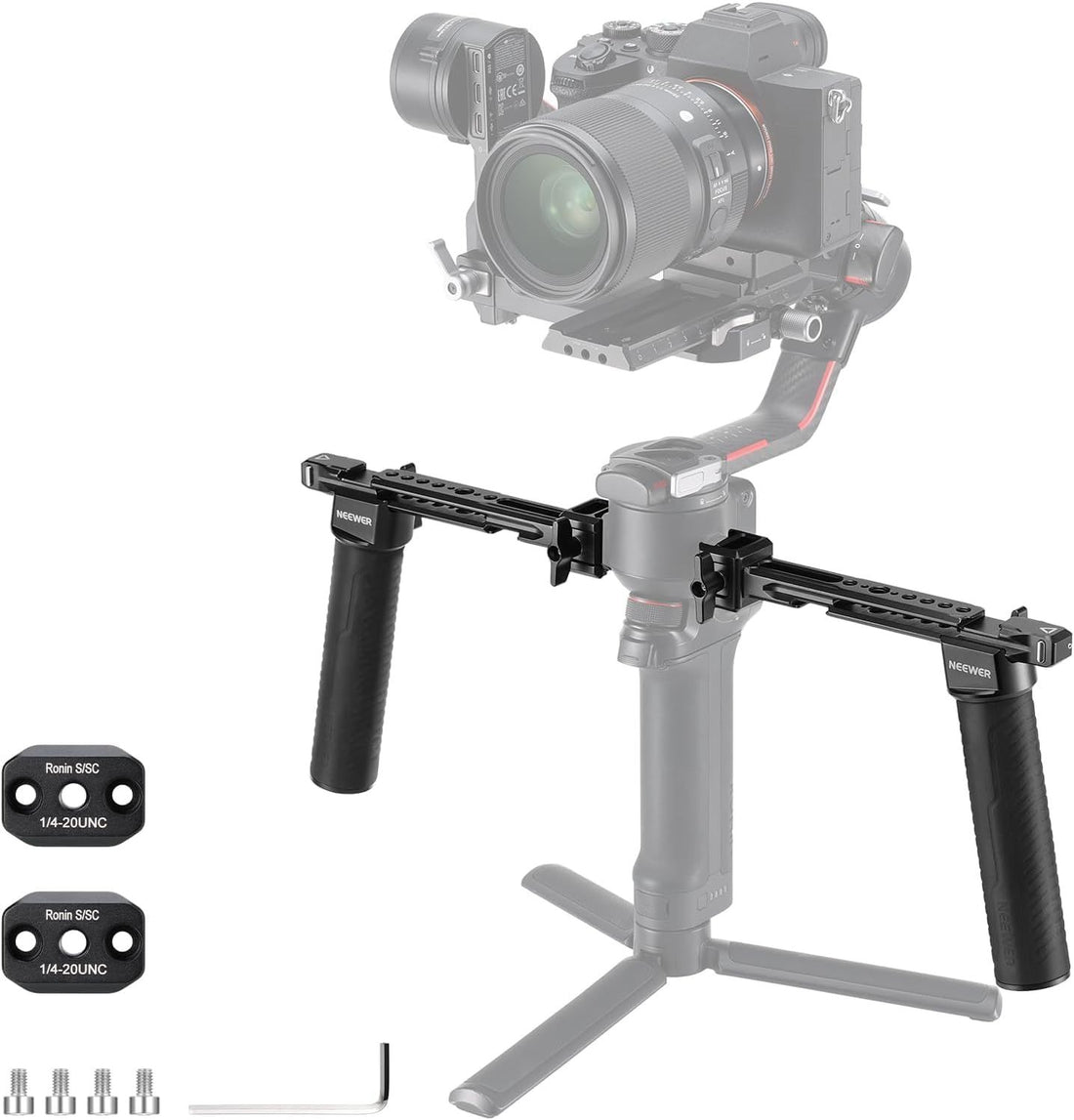 NEEWER Dual Handgrip Compatible with DJI RS5 RS4 RS4 Pro RS3 RS3 Pro RS2 RSC2 Ronin S SC Gimbal, Dual Handle Kit with 2 Mini NATO Rails, Quick Release NATO Clamps, 1/4\ & 3/8\ Threads, GA006