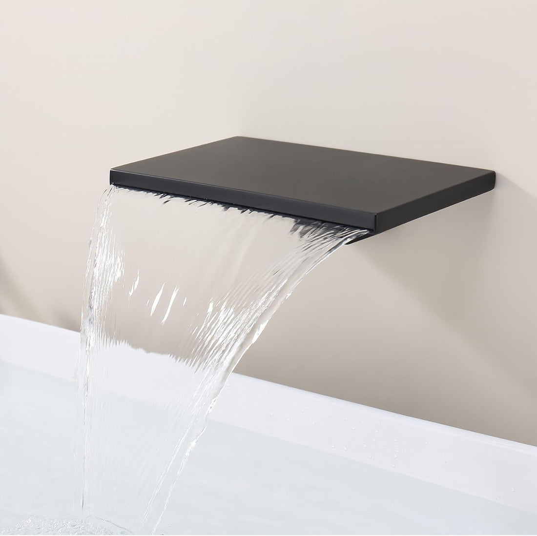 Waterfall Tub Spout Black Tub Spout for Bathtub Faucet SUS304 Stainless Steel Bathroom Tub Faucet Replacement High Flow Shower Spout Matte Black Wall Mount, TS3-BK