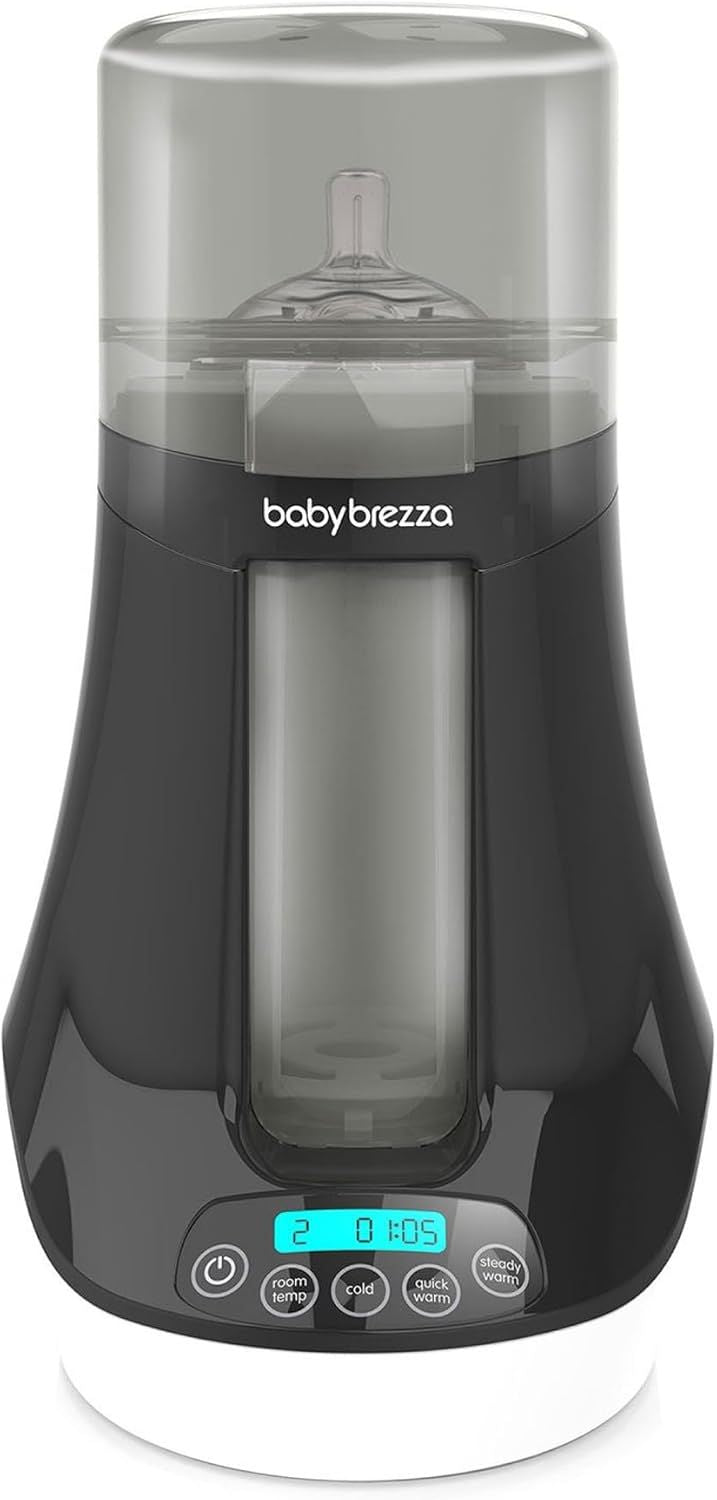 Baby Brezza Electric Baby Bottle Warmer, Breast Milk + Baby Food Warmer and Defroster - Universal Fits All Feeding Bottles:Glass, Plastic, Small, Large + Digital Display,Black and White