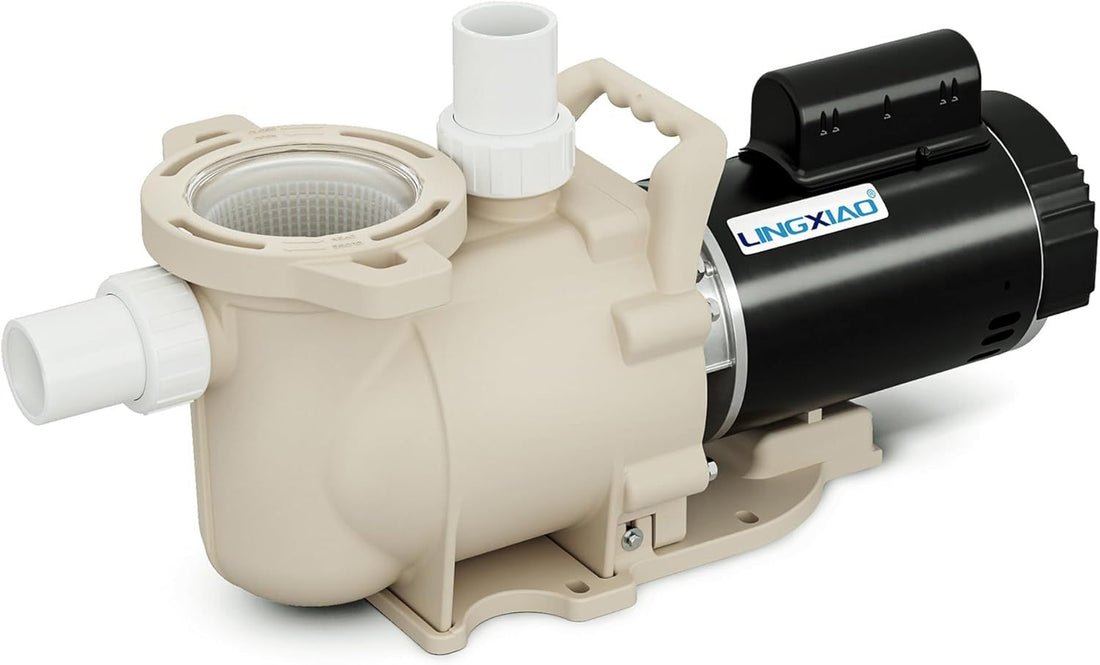 LINGXIAO Pool Pump Inground 1HP, 115/208-230V 6340GPH, in/Above Ground Pool Pump, High Flow, Powerful Self Priming Swimming Pool Pump with Filter Basket, Low Noise, 1.5 & 2 Adapters