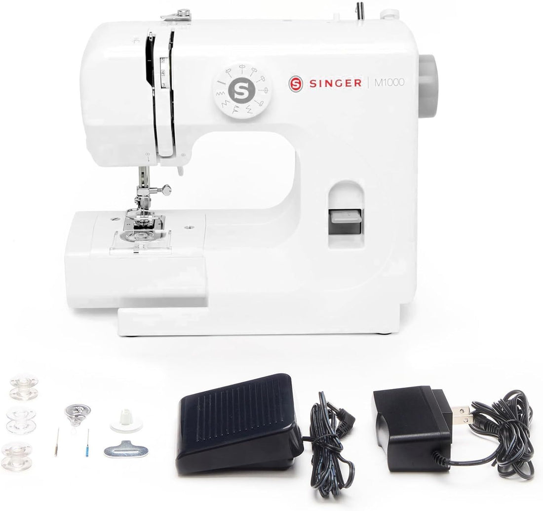 SINGER M1000 Lightweight & Portable Sewing Machine With 32 Stitch Applications, LED Light & Top drop-in bobbin for Hems | Great for Mending