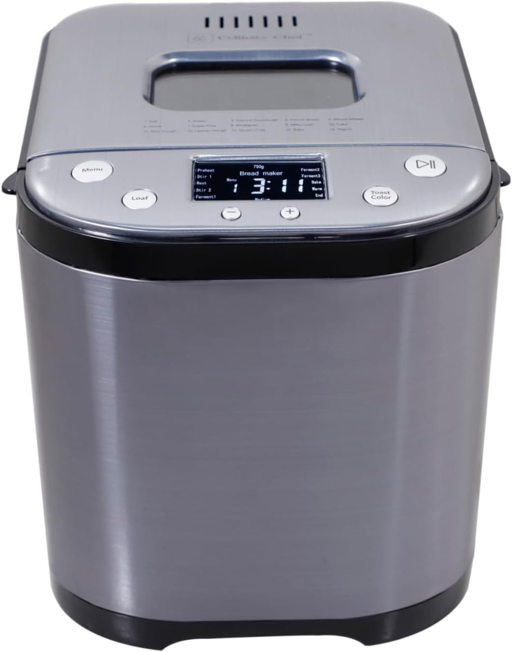 CULINARY CHEF Bread Maker Machine with Nonstick Bowl, Bread Hook, Measuring Cup & Spoon. 15-in-1, Gluten-Free Bread, Cake& Yogurt, 3 Crust Colour options and more. 3 Loaf Sizes. 2LB XL-BLACK