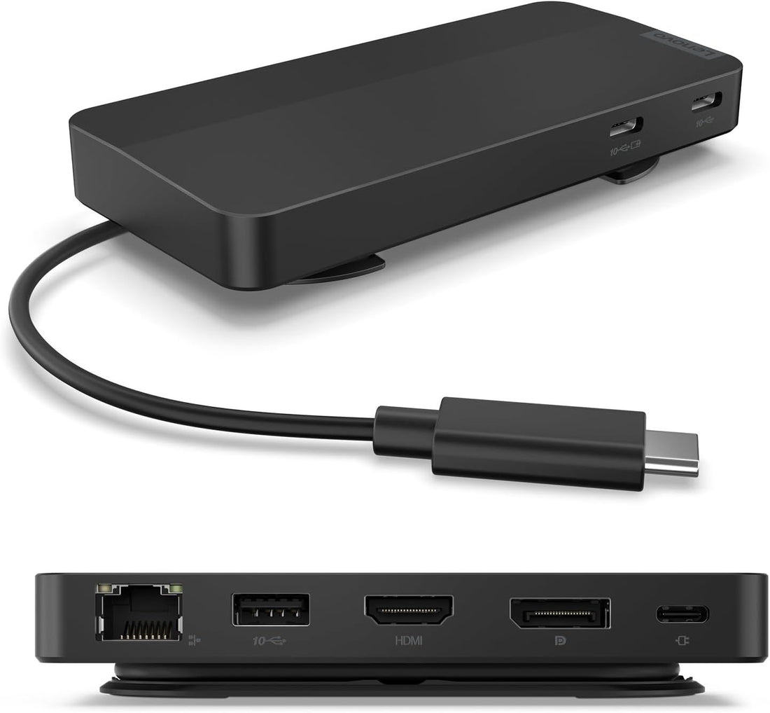 Lenovo USB-C Travel Dock - 7 Ports, Integrated Cable, Universal Compatibility, Dual 4K Displays - Black