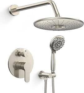 SR SUN RISE Shower Faucet - 3 Function High Pressure 10 Inch Shower Head System- 6 Setting Handheld Shower Head Fixtures- Valve Included - Brushed Nickel