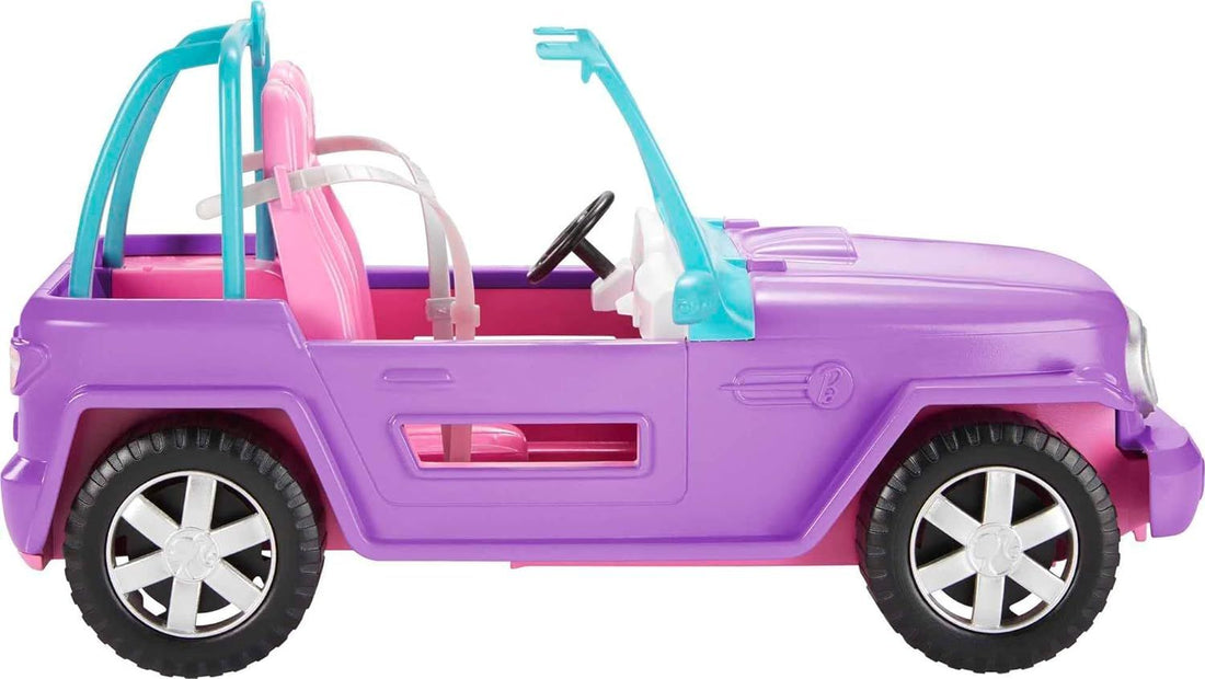 Barbie Off-Road Vehicle, Purple with Pink Seats and Rolling Wheels, 2 Seats, Toy for 3 to 7 Year Olds