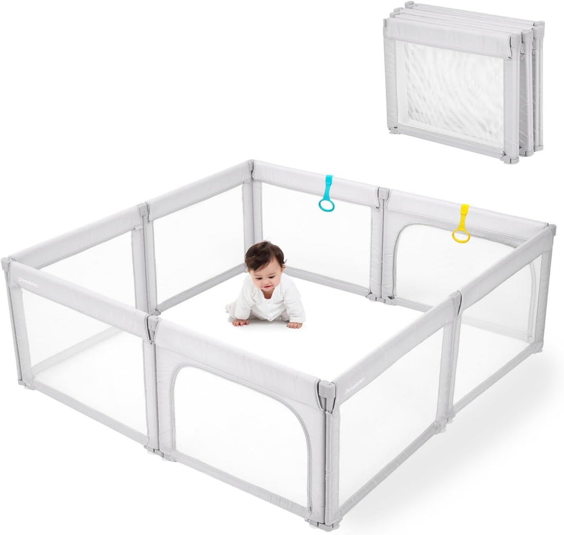 Doradotey Baby Playpen, Foldable & Adjustable Play Yard for Babies and Toddlers, 71\x59\ Large Play Pen with Zipper Gates, Activity Play Fence, Breathable Mesh Anti-Fall Playpen(Grey)