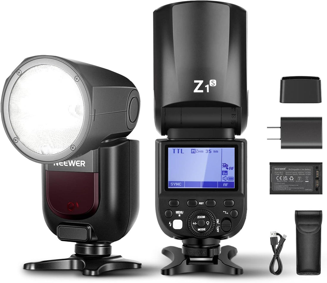 NEEWER Z1-S TTL Round Head Flash Speedlite for Sony Cameras, 76Ws 2.4G 1/8000s HSS, 10 Levels LED Modeling Lamp, 2600mAh Lithium Battery, 480 Full Power Shots, Recycle in 1.5s Flash