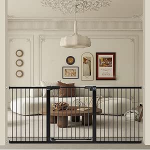 Xifamniy 74 75 76 77 inch Extra Wide Pressure Mounted Baby Gate Safety Walk Thru Auto Close White Black Metal Child Dog Pet Stairs,Doorways,Kitchen and Living Room 24.02-81.50inch (Black, 73.62-77.56)