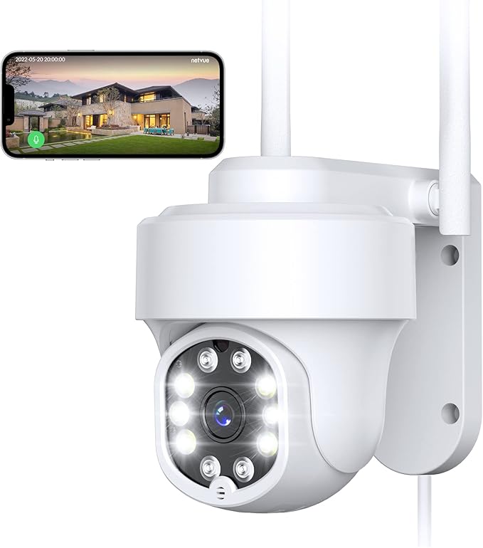 Netvue Security Cameras Wireless Outdoor, Camera Surveillance Exterieur FHD Color Night Vision, Outdoor Security Camera WiFi & IP66 Waterproof, Home Security Camera 360° PTZ & Smart Motion Detection