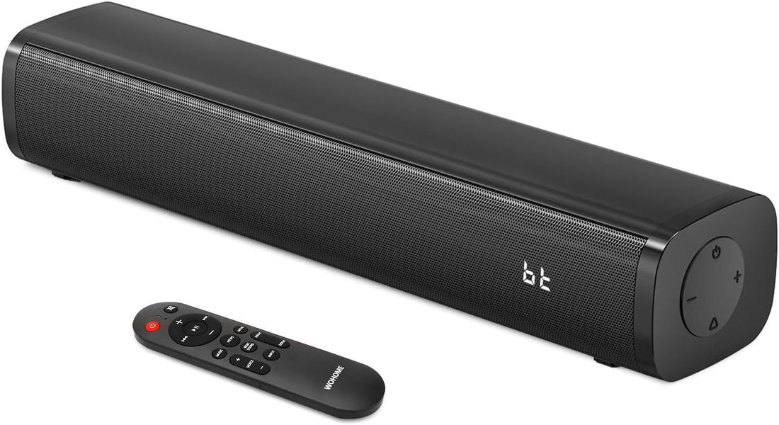 Wohome 2.1ch Small Sound Bars for TV with 6 Levels Voice Enhancement, Built-in Subwoofer, 16 Inches Bluetooth 5.3 Soundbar Speakers with Optical/AUX/USB Connection, S100 (Light Black)