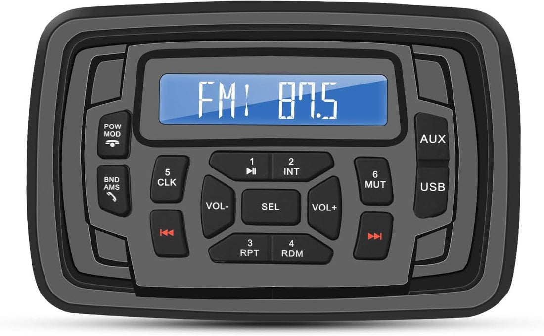 Marine Stereo Radio FM/AM USB for ATV UTV RZR XP900 Motorcycle Boat Golf Cart Truck SPA Powersports Car Vehicles Headunit Sound System Compatible with Bluetooth