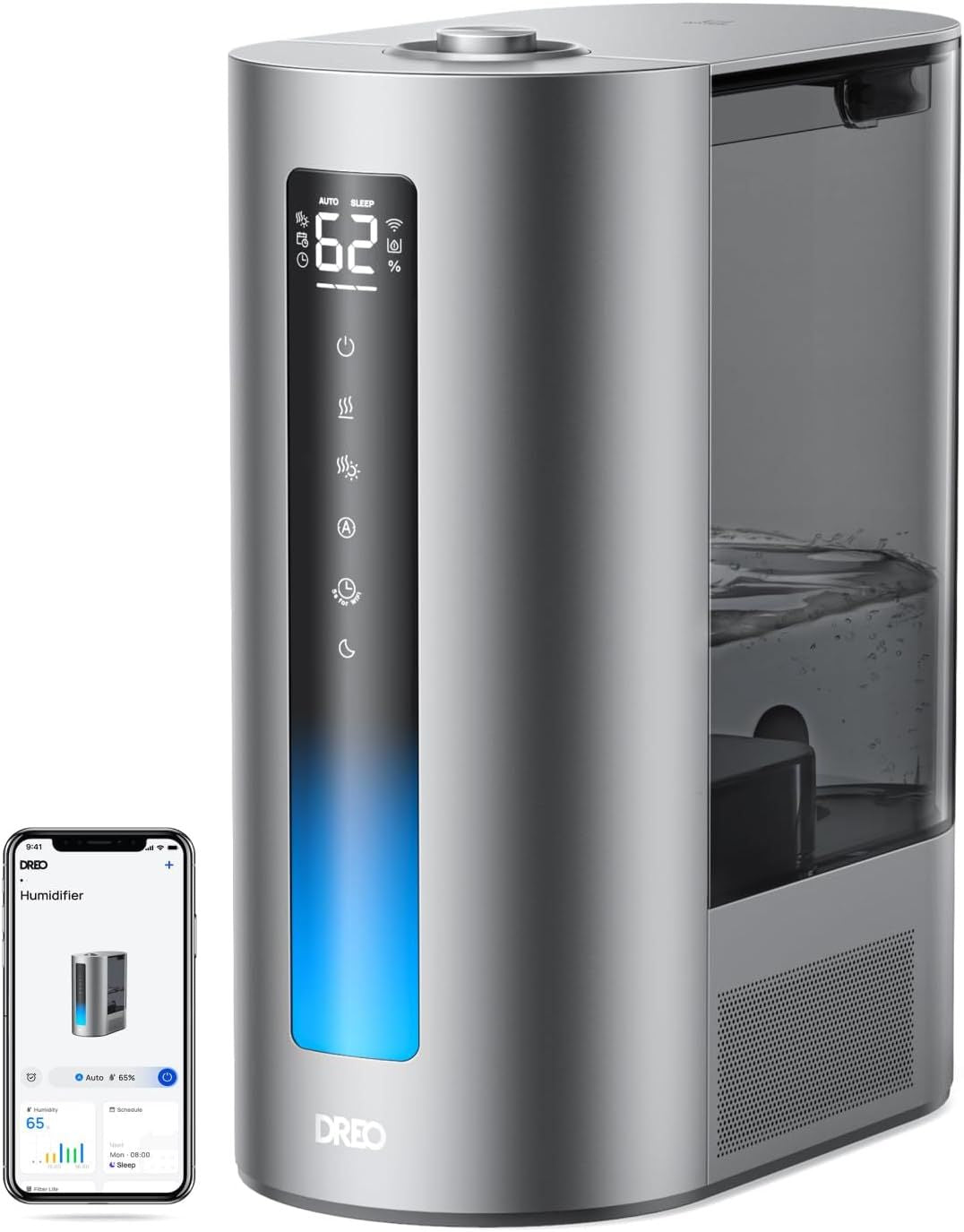 DREO 6L Humidifiers for Bedroom, Smart Warm & Cool Mist for Large Room, 60Hr Quiet Runtime for Baby, Plant, Humidity Sensor, Indicator Light, 12H Timer, Google/Alexa, HM713S