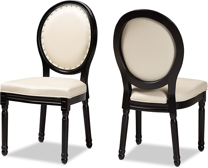 Baxton Studio Louis Traditional French Inspired Beige Faux Leather Upholstered and Black Finished Wood 2-Piece Dining Chair Set