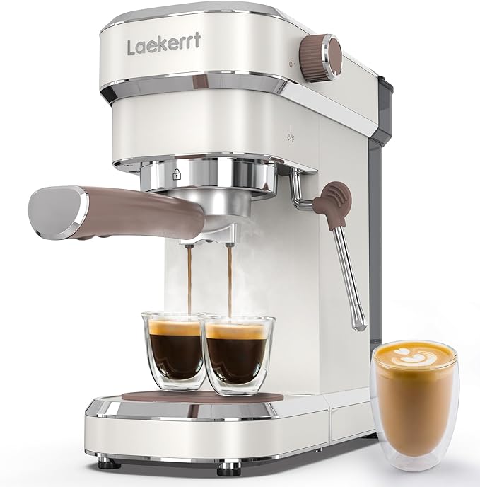 Espresso Machine, Cafetera Espresso Electrica with Commercial Milk Frother Steamer, Laekerrt Home Expresso Coffee Machine for Latte and Cappuccino (Pear White, Stainless Steel) Gift for Coffee Lovers
