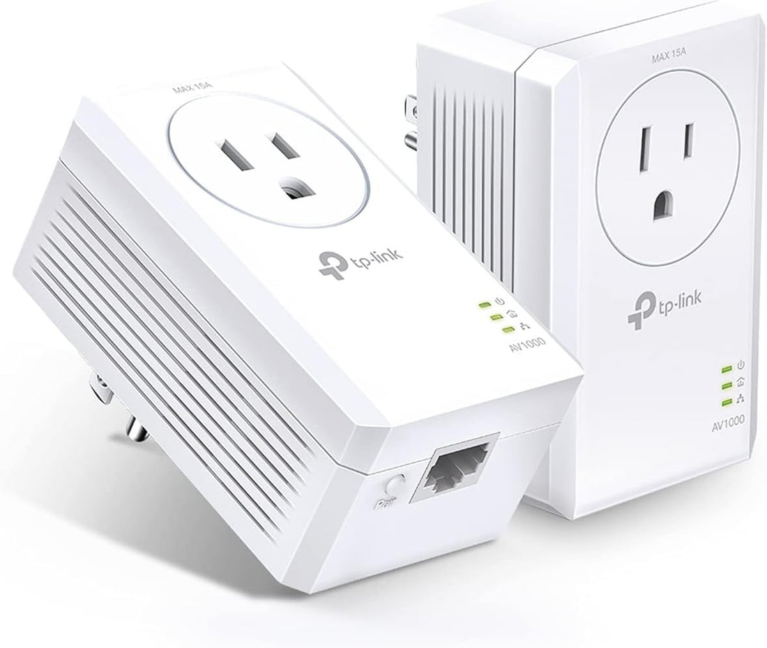 TP-Link AV1000 Powerline Ethernet Adapter(TL-PA7017P KIT) - Gigabit Port, Plug and Play, Extra Power Socket for Additional Devices, Ideal for Smart TV