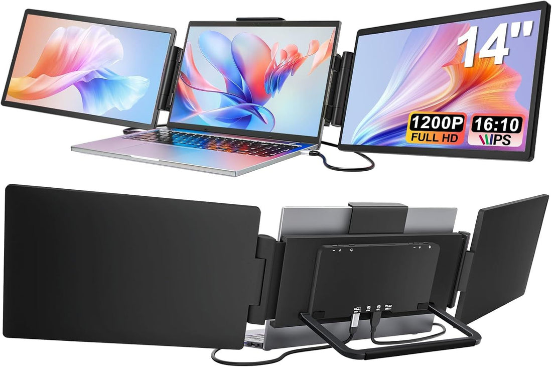Laptop Screen Extender, 14\ 1200P FHD IPS Light & Portable Triple Monitor 16:10 for 13.3\-16\ Laptops, USB-C & HDMI Plug & Play Monitor Extender with Metal Stand for Mac/Wins/Android/Chrome