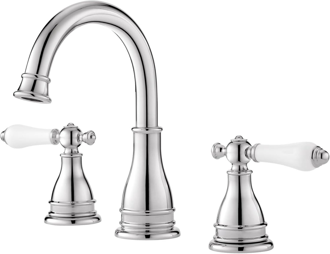 Pfister Sonterra Polished Chrome Bathroom Faucet, 2-Handle 8-inch Widespread Bathroom Vanity Faucet with Push and Seal Bathroom Sink Drain, Traditional Bathroom Décor, 3 Hole Bathroom Sink Faucet