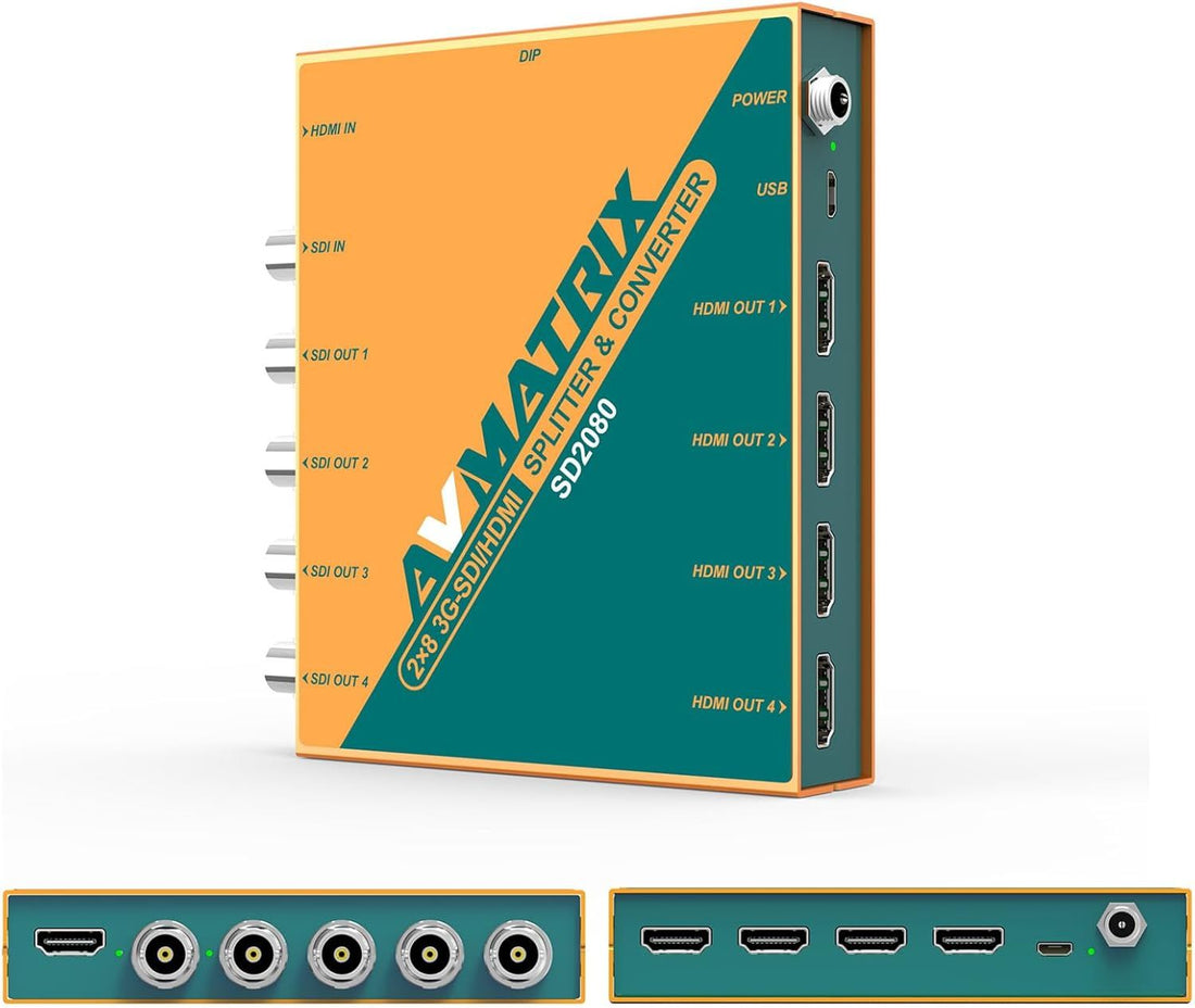 AVMATRIX SD2080 2×8 SDI/HDMI Splitter & Converter, UP/Down Scaling and Frame Rate 1080P Video Converter, SDI,HDMI Distribution Amplifier