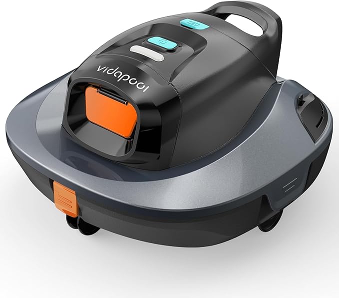 Vidapool Robotic Pool Vacuum Cleaner,Portable Swimming Pool Vacuum Self-Parking Technology with LED Indicator,Ideal for Above Ground/Flat Pools up to 860 Sq.Ft,Lasts 90 Mins-Grey