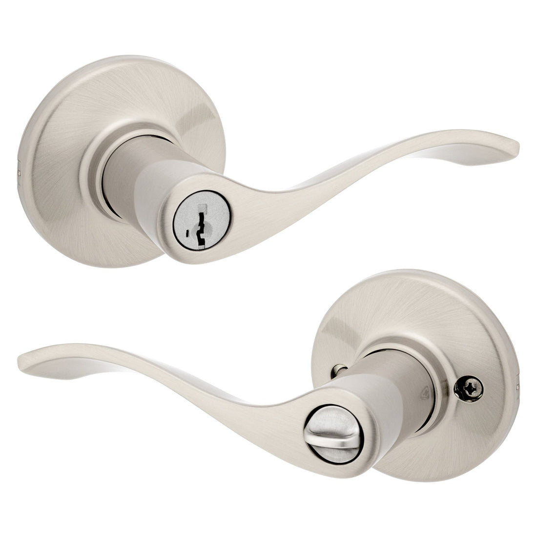 Kwikset Balboa Satin Nickel Exterior Keyed Entry Door Handle ft. SmartKey Security