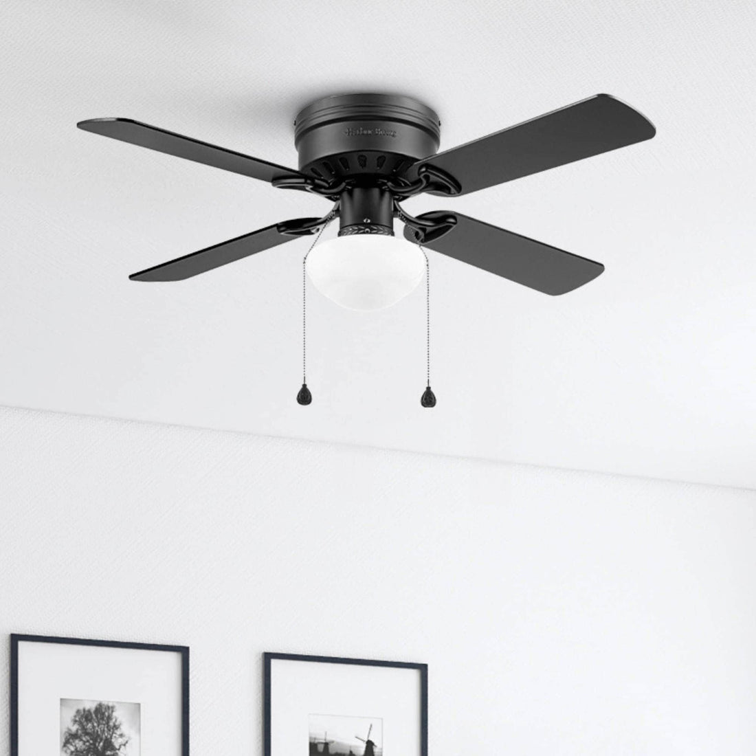 Harbor Breeze Armitage 42-in Matte Black with Flush Mount Ceiling Fan With Light and Pull Chain Included
