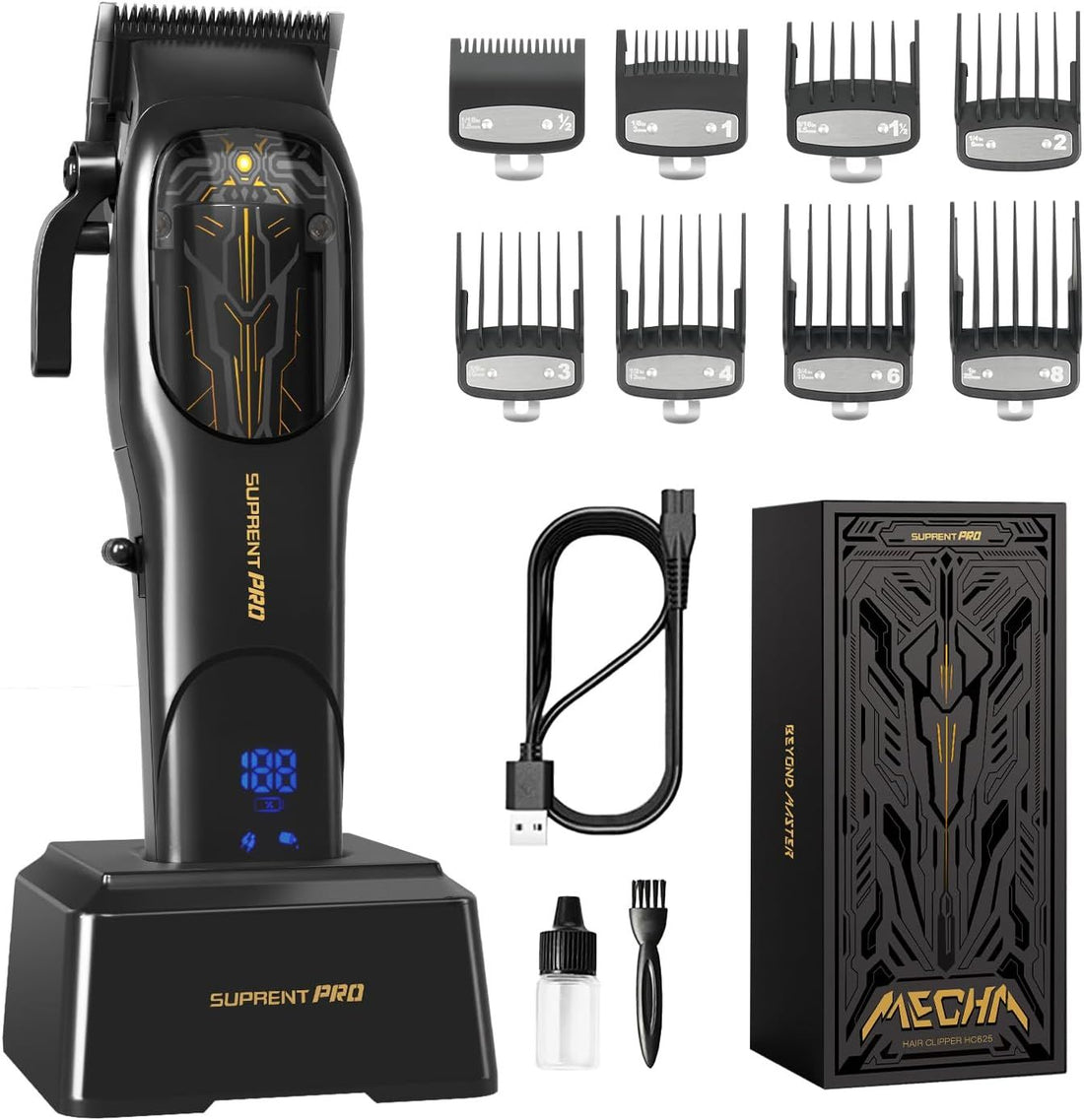 SUPRENT Professional Hair Clippers for Men, USB-C Rechargeable Barber Hair Trimmer & T-Blade Trimmer Combo with 5V-Boost Technology, Cordless Clippers, LED Display