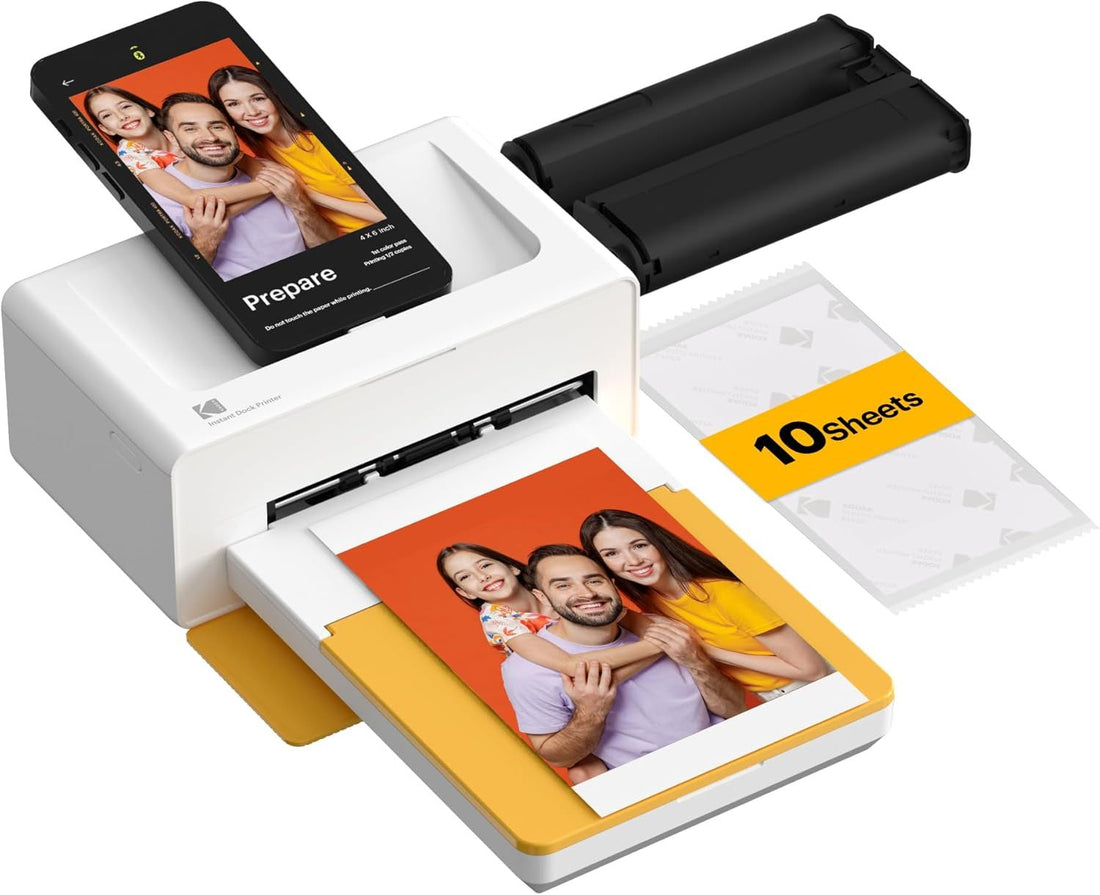 KODAK Dock Plus 4x6\'\' Photo Printer, 10 Sheets, Docking & Bluetooth Smartphone Printer for iPhone & Android, Instant Color Prints, 4PASS Dye Sublimation