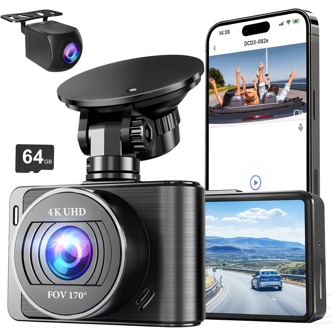 Dash Camera, 4K/1080P Front and Rear Dash Camera, Built-in 5GWiFi, Dash Camera with 64GB SD Card, 2\ Full HD IPS Display, for App Control, G-Sensor, Loop Recording and Mode