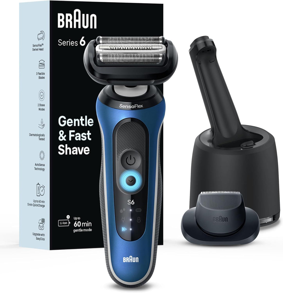 Braun Electric Razor for Men Series 6, Electric Shaver, Precision Trimmer, 4-in-1 Clean & Charge Center, Travel Case, S6 6172cc, 1 item