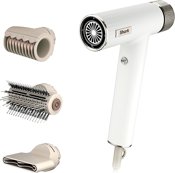 Shark SpeedStyle RapidGloss Finisher and High-Velocity Dryer with IQ Speed Styling and Drying Suite‚Ñ¢, Lightweight, Ionic, No Heat Damage, Best for Straight and Wavy Hair, White, HD331C (Canadian Version)