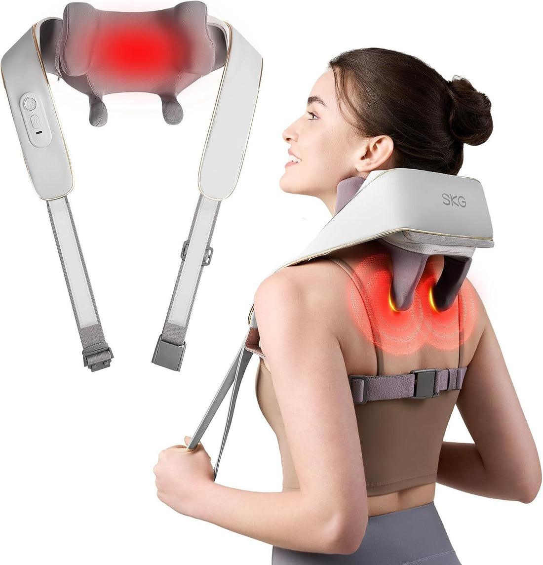 SKG Neck Massager for Pain Relief Deep Tissue FSA HSA Eligible Shiatsu Neck and Shoulder Massger with Heat H5 Mini Gifts for Men and Women Birthday
